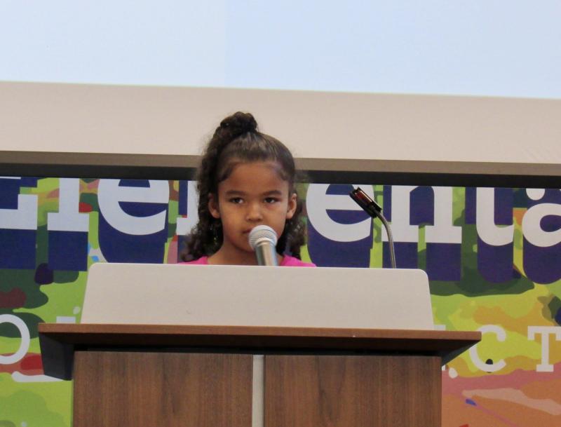 First-grader Barbara Jones said her favorite healthy habit is “First things first.”